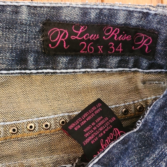 Rock & Roll Cowgirl Low Rise Bootcut Jeans - Heavily Studded 26 X 34 - Picture 10 of 11